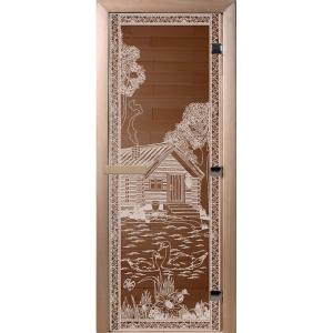 Дверь для бани DOORWOOD Банька в лесу Бронза правое 2000*900 мм