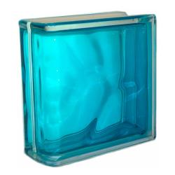 Стеклоблок торцевой GLASS BLOCK Волна окрашенный внутри бирюзовый