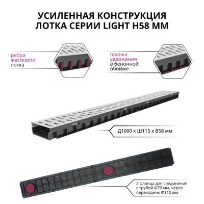 Лоток GIDROLICA Light с оцинкованной решеткой 1000*115*55 мм 080096