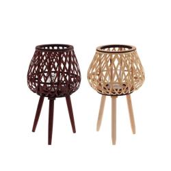 (АКЦИЯ) Подсвечник 28*28*49см в асс. стекло, дерево /804570/РЕМЕКО/