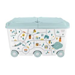 Ящик д/игрушек Путешествие  на колесах 66,5л, голубой /Бытпласт/