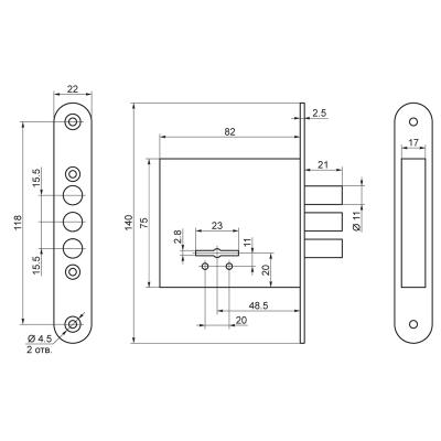 Замок врезной ПРОСАМ 8-4 Хром