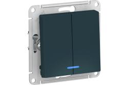 Механизм выключателя SYSTEME ELECTRIC Atlas design 2 клавиши с подсветкой изумруд ATN000853