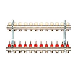 Коллектор латунный GENERAL FITTINGS с расходомерами 12 выходов 1*3/4" EK 650071N100512U