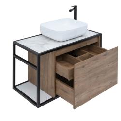 Тумба с раковиной AQUANET Nova Lite Loft 75 R мрамор, дуб рустикальный