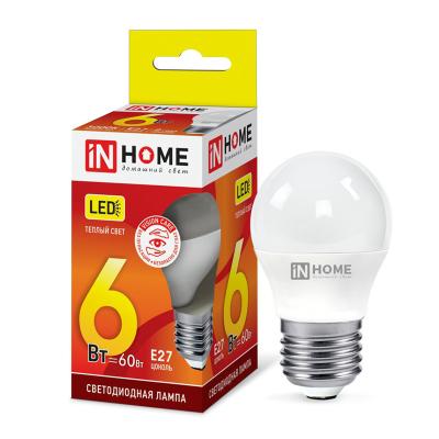 Лампа LED IN HOME 6W/E27/3000K шар 4690612020525