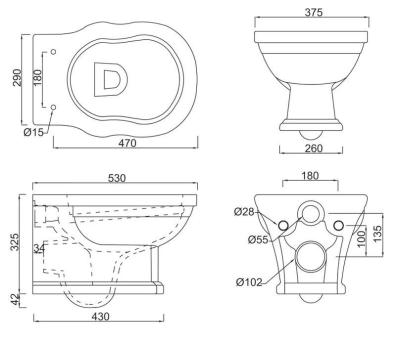 Унитаз подвесной BELBAGNO Boheme BB115CH BB115SCM-CRM