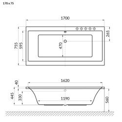 Ванна акриловая EXCELLENT Pryzmat хром 170*75 см