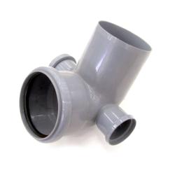 Уголок канализационный 110 мм 87° с левым и правым выходом 50 мм