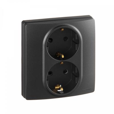 Розетка сетевая LEGRAND Etika с заземлением двойная антрацит 672633