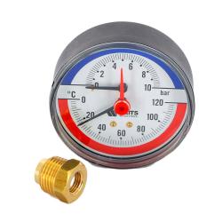 Термоманометр аксиальный WATTS 80 мм 0-10 бар 0-120°С 1/2"