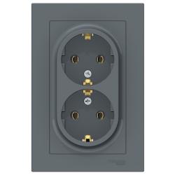 Розетка сетевая SYSTEME ELECTRIC Atlas design двойная с заземлением грифель ATN000724