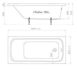 Ванна акриловая TRITON Стандарт 150*70 см