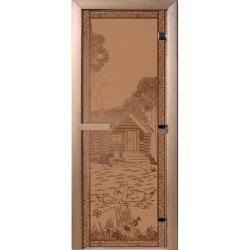 Дверь для бани DOORWOOD Банька в лесу Бронза матовая правое 2000*700 мм