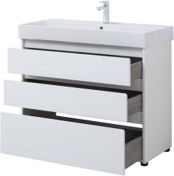 Тумба с раковиной AQUANET Nova Lite 100 3 ящика белый глянец