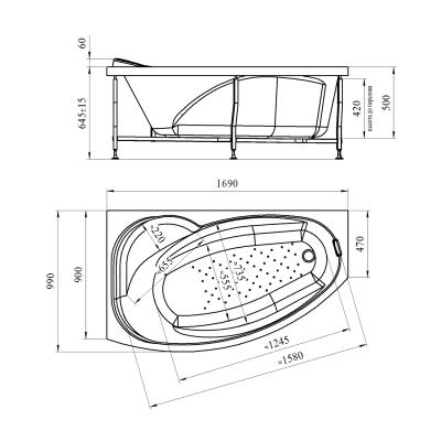 Ванна акриловая RADOMIR София R экран 169*99 см