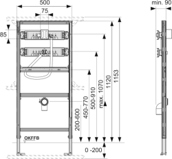 Инсталляция для писсуара TECE Profil с корпусом клапана смыва U1 9320008