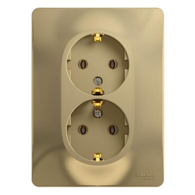 Розетка сетевая SYSTEME ELECTRIC Glossa с заземлением двойная титан GSL000424