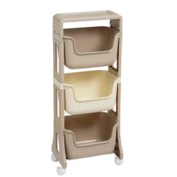 Этажерка "Junior" напольная  3-х ярусная на колесах (латте/слон.кость)/Violet