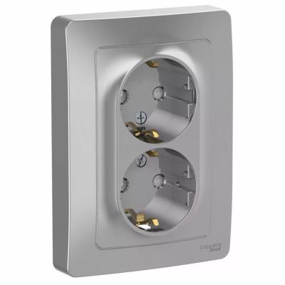 Розетка SYSTEME ELECTRIC Blanca двойная с заземлением алюминий BLNRS001023