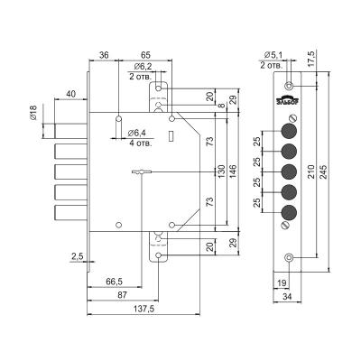 Замок врезной ЭЛЬБОР Гранит 1.06.01 Хром