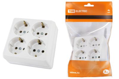 Розетка TDM Ладога 4 гнезда с заземлением белый SQ1801-0122
