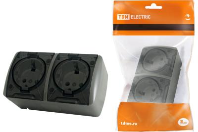 Розетка сетевая TDM Селигер с заземлением двойная серый SQ1818-0109