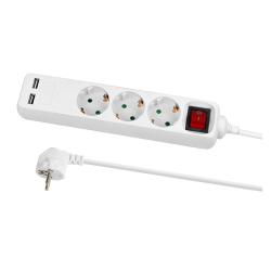 Удлинитель TDM 3 гнезда 2 USB-разъема с заземлением с выключателем белый 1,5 м