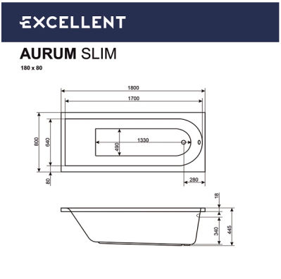 Ванна акриловая EXCELLENT Aurum Slim 180*80 см