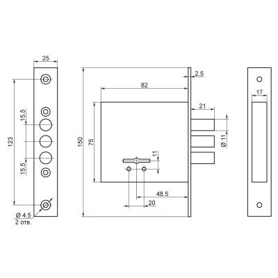 Замок врезной ПРОСАМ 8-6 Хром