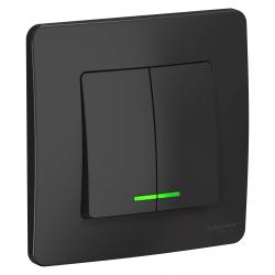 Выключатель SYSTEME ELECTRIC Blanca 2 клавиши с подсветкой антрацит BLNVS010516