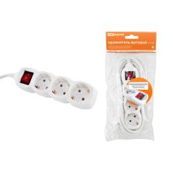 Удлинитель TDM Люкс 3 гнезда с заземлением с выключателем серый 3 м