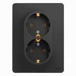 Розетка сетевая SYSTEME ELECTRIC Glossa с заземлением с защитными шторками двойная антрацит GSL000724
