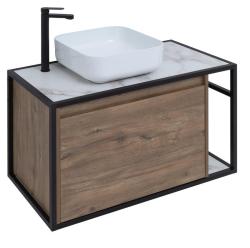 Тумба с раковиной AQUANET Nova Lite Loft 90 L мрамор, дуб рустикальный