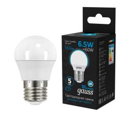 Лампа LED GAUSS 6,5W/E27/6500K шар 105102307