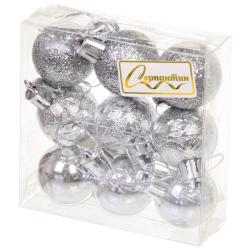 Набор шаров СЕРПАНТИН Микс фактур серебро 3 см