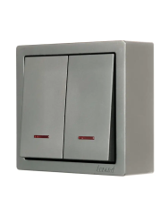 Выключатель LEZARD Leto 2 клавиши с подсветкой платина 752-3500-112