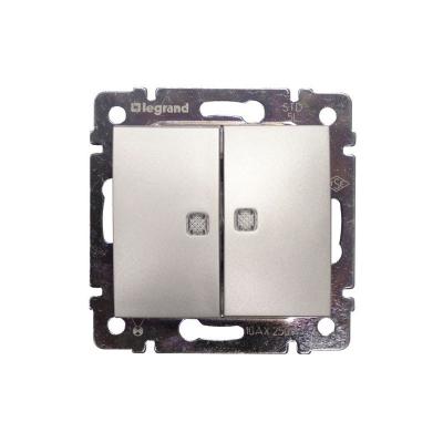 Механизм выключателя LEGRAND Valena 2 клавиши с подсветкой алюминий 770128