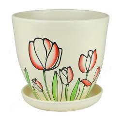 Горшок керамический САДЫ АУРИКИ Тюльпан Красно-бежевый 2,4 л