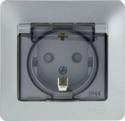 Розетка сетевая SCHNEIDER ELECTRIC Glossa с заземлением с крышкой алюминий GSL000348