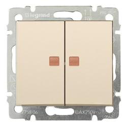 Механизм выключателя LEGRAND Valena 2 клавиши с подсветкой кремовый 774328