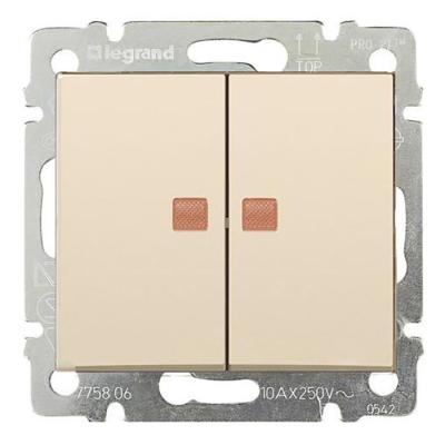 Механизм выключателя LEGRAND Valena 2 клавиши с подсветкой кремовый 774328
