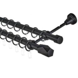 d19 Карниз 2-х рядн. Renome цв. черный мат. 2.4м  кольцо бесш./ДДА/