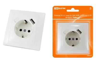 Розетка комбинированная TDM Таймыр с гнездами USB белая SQ1814-0040