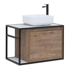 Тумба с раковиной AQUANET Nova Lite Loft 75 R мрамор, дуб рустикальный