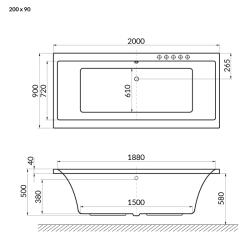 Ванна акриловая EXCELLENT Pryzmat 200*90 см