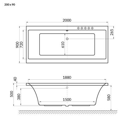 Ванна акриловая EXCELLENT Pryzmat 200*90 см