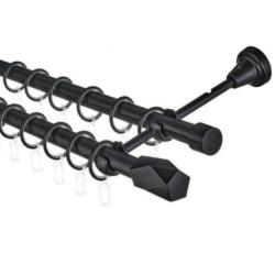 d19 Карниз 2-х рядн. Renome цв. черный мат. 1.6м  кольцо бесш./ДДА/