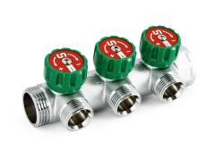 Коллектор латунный UNI-FITT с регулировочными вентилями 3 выхода 1*3/4" ЕК НР