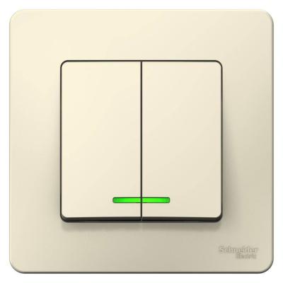 Выключатель SYSTEME ELECTRIC Blanca 2 клавиши с подсветкой молочный BLNVS010512